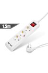 Elosztó 3-as - 3 x 1,5 mm - 1,5 m - 2 x USB-vel - kapcsolós