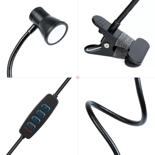 Flexibilis asztali lámpa - csipeszes - USB - állítható fényerő és színhőmérséklet - LED - fém