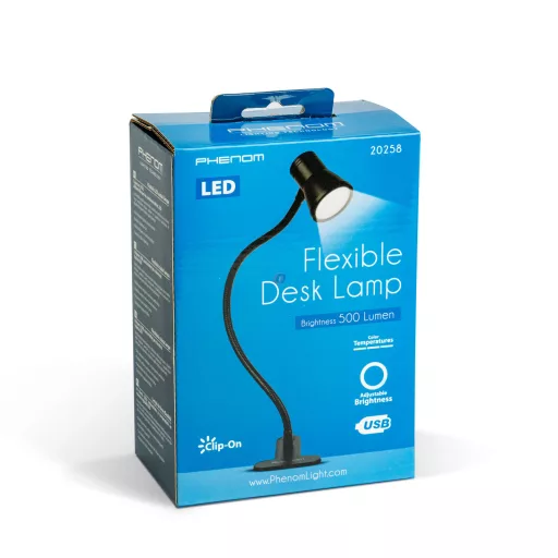 Flexibilis asztali lámpa - csipeszes - USB - állítható fényerő és színhőmérséklet - LED - fém