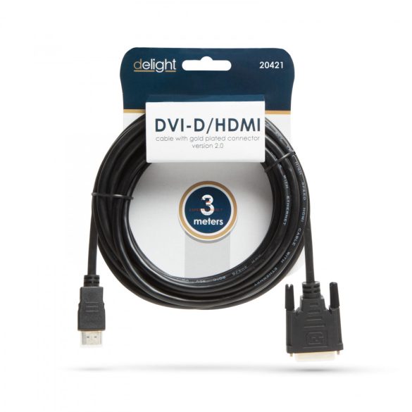 DVI-D / HDMI kábel · 3 m aranyozott csatlakozóval