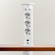 Motoros rejtett elosztó - fehér 3 x 250 V + 2 x USB