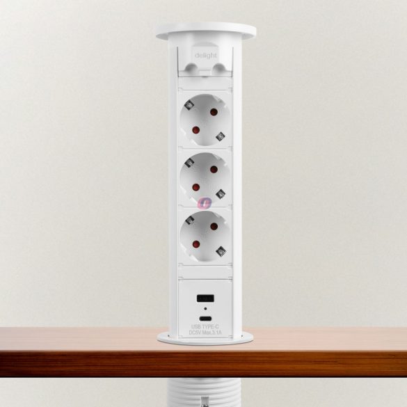 Motoros rejtett elosztó - fehér 3 x 250 V + 2 x USB