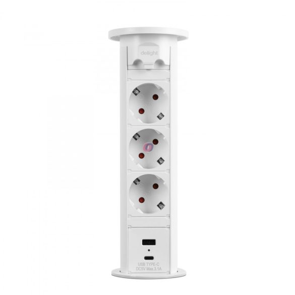Motoros rejtett elosztó - fehér 3 x 250 V + 2 x USB