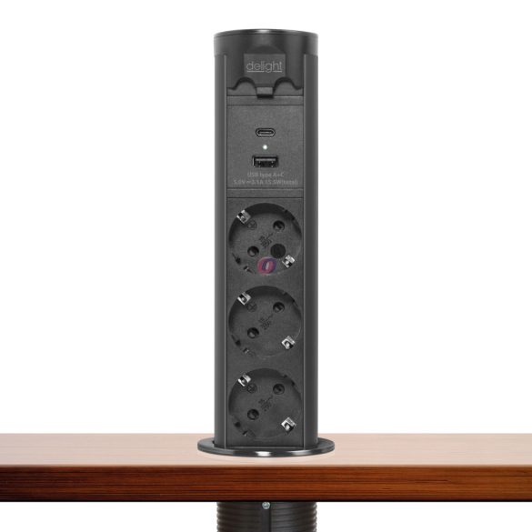 Motoros rejtett elosztó - "Touchcontrol" - 3-as + USB + Type-C - fekete