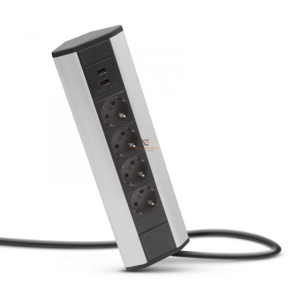 Sarokelosztó 4 x 250V, 16A 2 x USB, 2,1A alumínium ház