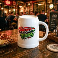   Prémium söröskorsó, egyedi grafikával 700 ml kerámia Árad a Tisza