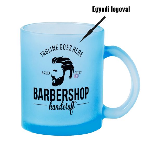 Prémium logózott, fényképes üveg bögre, egyedi grafikával 350 ml Kék
