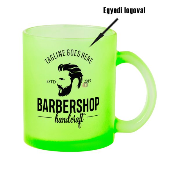 Prémium logózott, fényképes üveg bögre, egyedi grafikával 350 ml Zöld