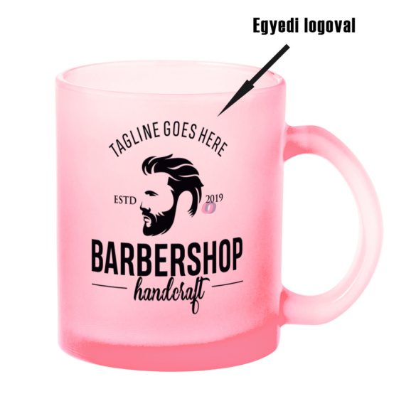 Prémium logózott, fényképes üveg bögre, egyedi grafikával 350 ml Rózsaszín