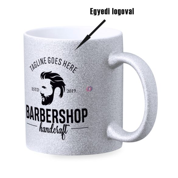Prémium logózott, fényképes gritteres bögre, egyedi grafikával 350 ml ezüst