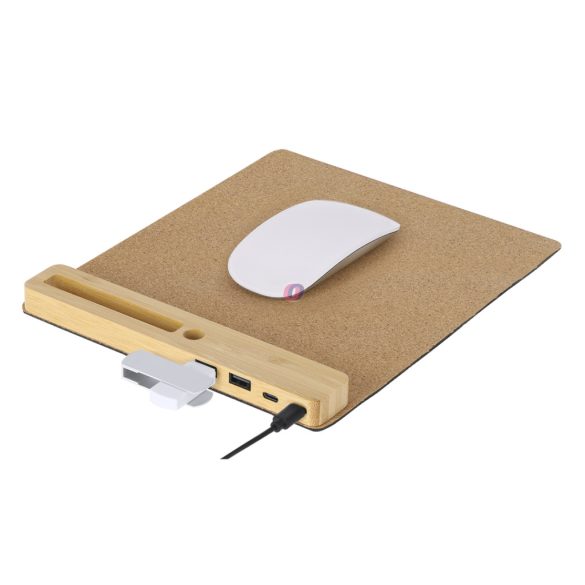 USB hub egérpaddal Multifunkciós – természetes parafa és bambusz kombinációjával