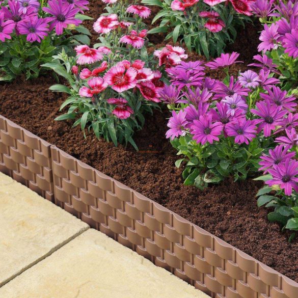 Ágyásszegély rattan hatású 3 db-os szett barna 240cm DECOnline