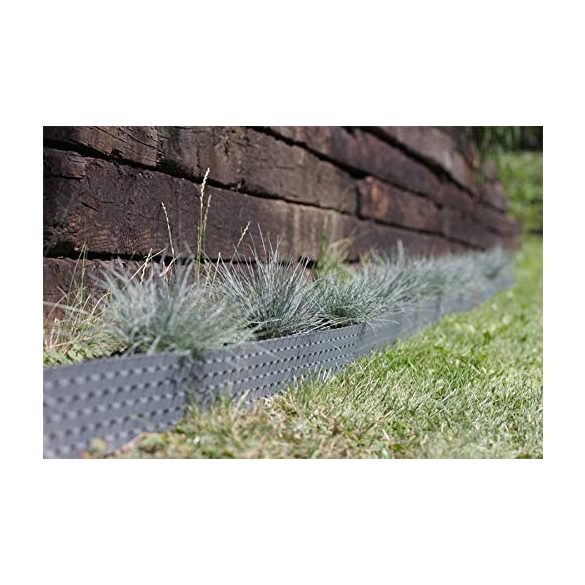 Ágyásszegély rattan hatású 3 db-os szett szürke 240cm DECOnline