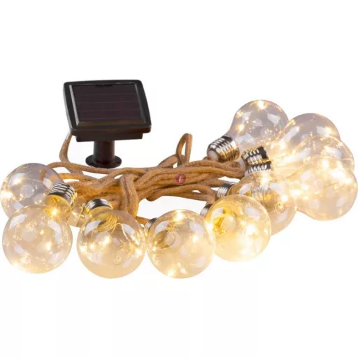 Prémium napelemes party fényfüzér 3,8m Villanykörték kötélen