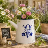 Kancsó zománcos, virág mintával 13x18 cm