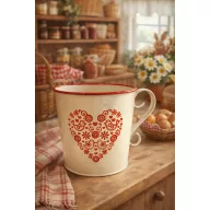 Kaspó füllel, kerek, szív mintával 16,5x18 cm