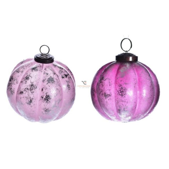 Gömbdísz üveg 7,5cm pink 2 féle  Karácsonyfa gömb
