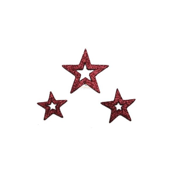 Glitteres csillag műanyag 35/45/55/65 mm piros 24 db-os Figurás karácsonyfadísz