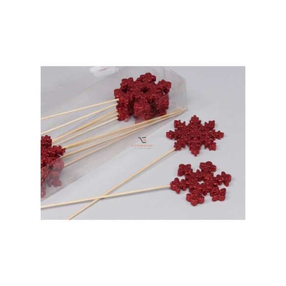 Glitteres hópihe műanyag 8 cm piros 2 féle 12 db-os Figurás karácsonyfadísz
