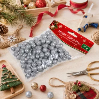   Ezüst Glitteres golyók 1,5 cm átmérő, hungarocell kb 100 db - 20 gr/csomag