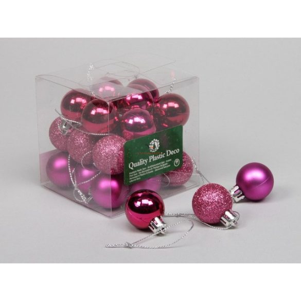 Gömbdísz műanyag 3 cm ciklámen fényes-matt 27 db-os Karácsonyfa gömb