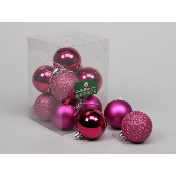 Gömbdísz műanyag 6 cm ciklámen fényes-matt 12 db-os Karácsonyfa gömb