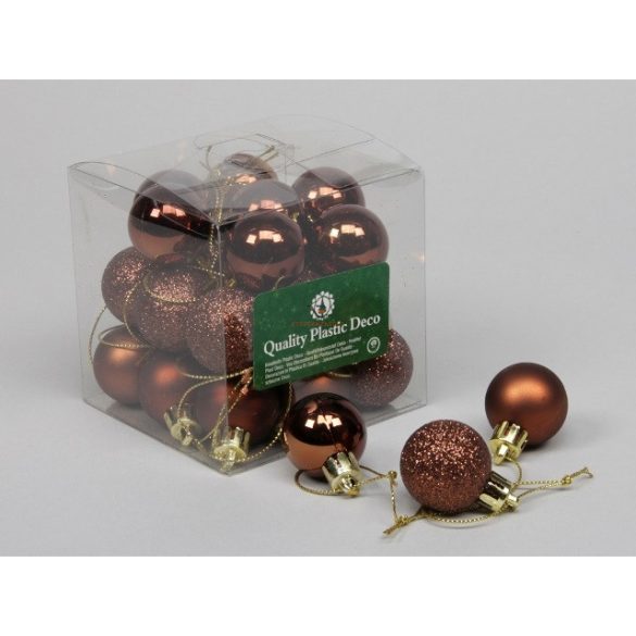 Gömbdísz műanyag 3 cm barna fényes-matt 27 db-os Karácsonyfa gömb