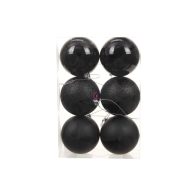   Gömb fényes-matt-glitteres műanyag 8 cm fekete 6 db-os szett