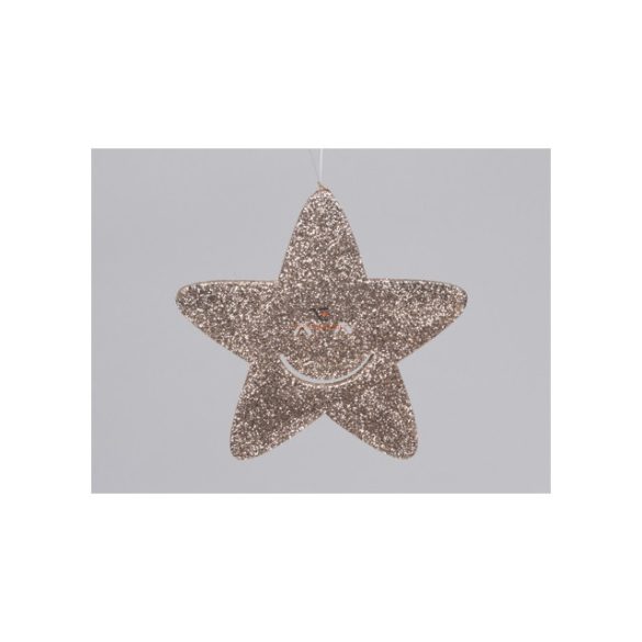 Glitteres csillag smile akasztós 12 cm pezsgő 6 db-os glitteres karácsonyfadísz