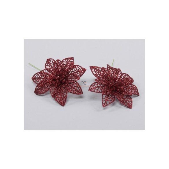 Glitteres virág betűzős 10.5cm piros 8 db / szett