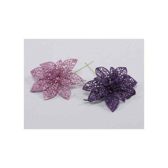 Glitteres virág betűzős 10.5cm rózsaszín/lila 8 db / szett