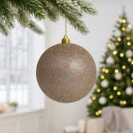 Karácsonyfa gömb glitteres, műanyag, 18 cm, pezsgő