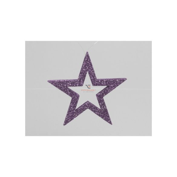Glitteres csillag,lyukas, akasztós 12 cm lila 6 db-os glitteres karácsonyfadísz