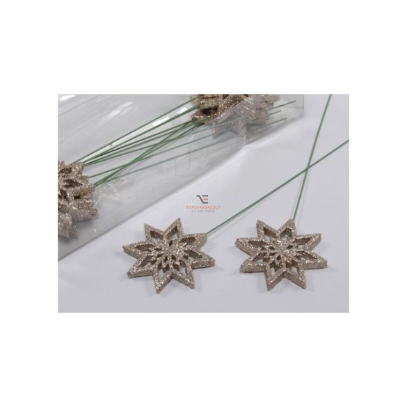 Glitteres csillag betűzős 7,5cm pezsgő 12 db-os karácsonyi dekorációs kellék
