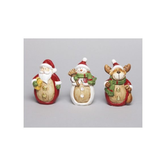 Karácsonyi figurák, hóember, mikulás, szarvas kerámia 12 cm 3 db / szett karácsonyi figura