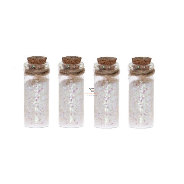 Fiola glitteres akasztós üveg 5.5 cm fehér 4 db-os glitteres karácsonyfadísz