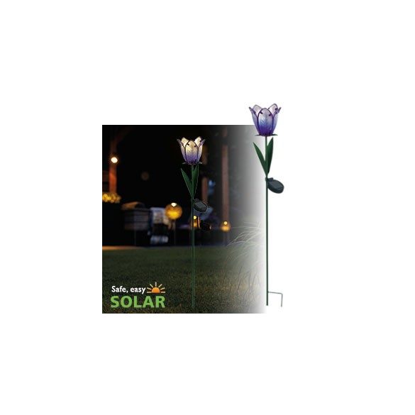 "Tulip" Virág alakú leszúrható szolár lámpa  LED 85 cm fém, üveg lila