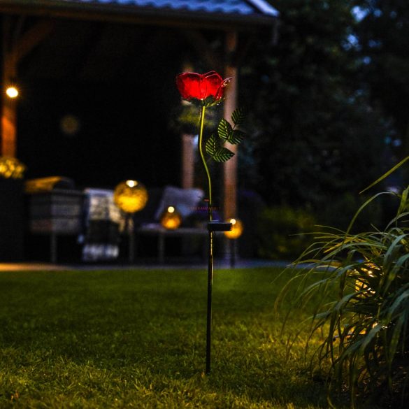 "Rose" Virág alakú leszúrható szolár lámpa  LED 85 cm fém, üveg
