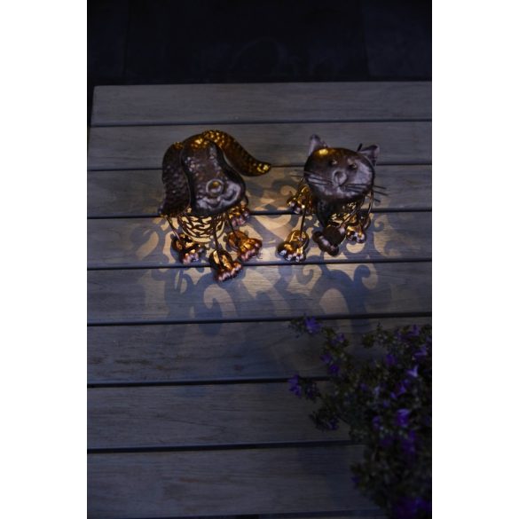 Kutya kerti figura Napelemes világítással 25 cm fém