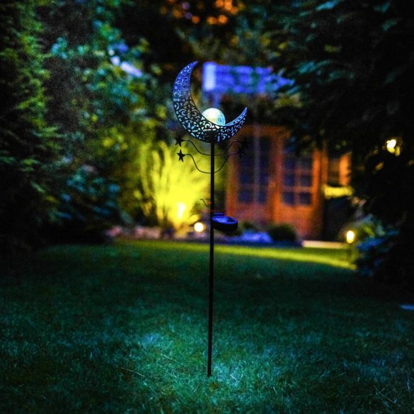 "Mandala" Rusztikus alakú leszúrható szolár lámpa kék LED 85 cm fém, üveg