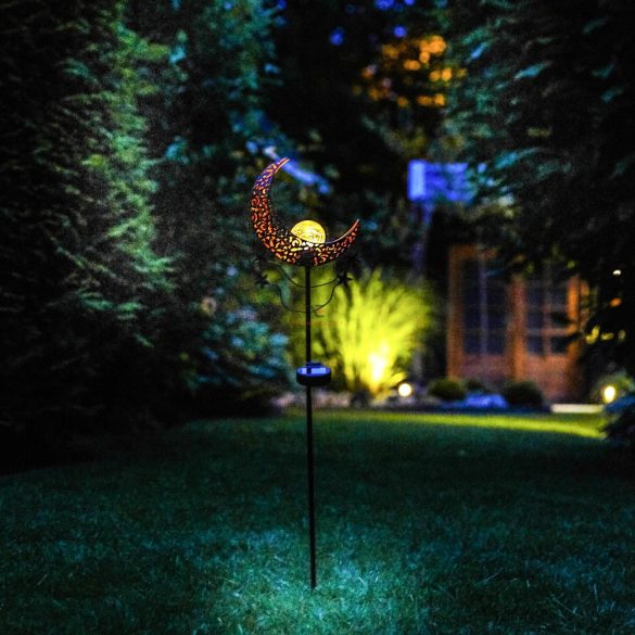 "Mandala" Rusztikus alakú leszúrható szolár lámpa borostyán LED 85 cm fém, üveg