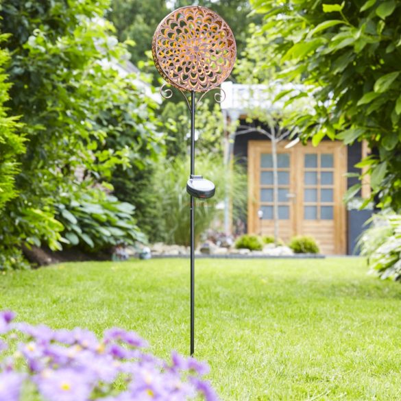"Flover Sun" Rusztikus alakú leszúrható szolár lámpa borostyán LED 85 cm fém, üveg