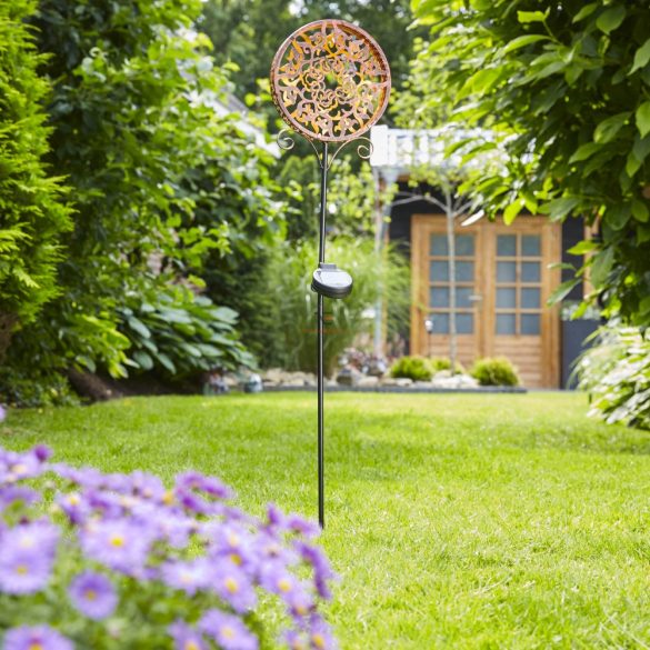 "Shine Sun" Rusztikus alakú leszúrható szolár lámpa borostyán LED 85 cm fém, üveg