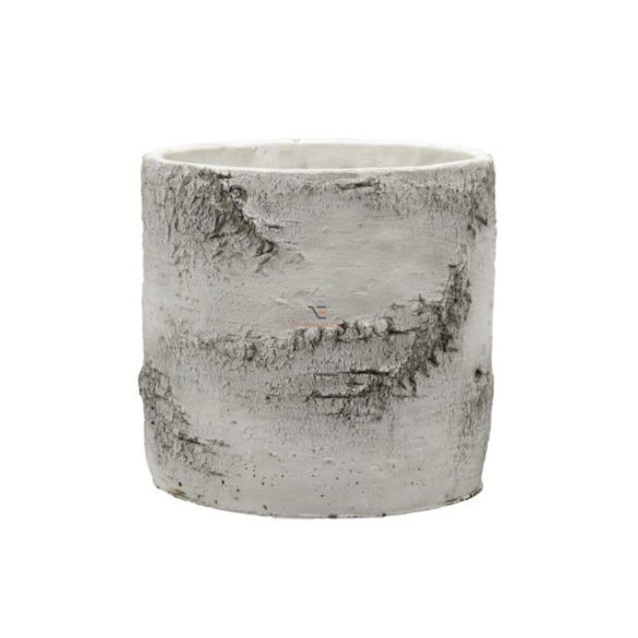 Kaspó kerek fatörzs cement 19x18,5cm fehér