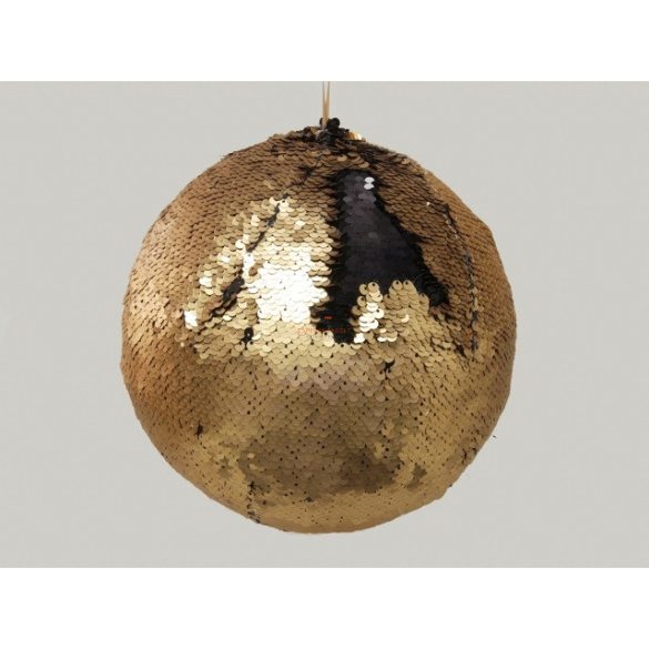 Gömbdísz flitteres műanyag 12cm fekete/arany Karácsonyfa gömb