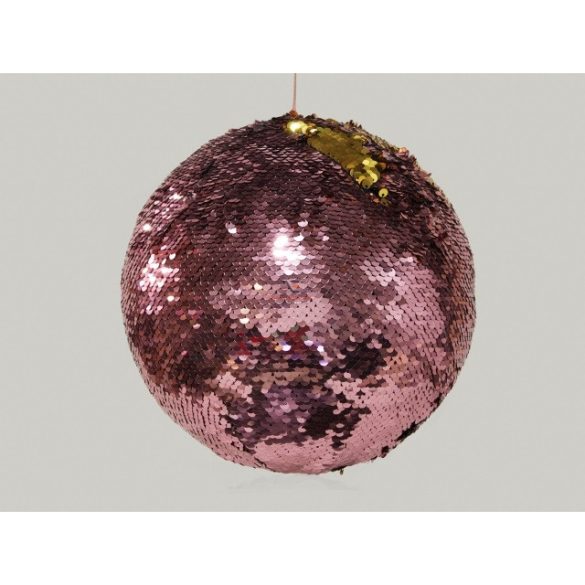 Gömbdísz flitteres műanyag 2cm rózsaszín/arany Karácsonyfa gömb