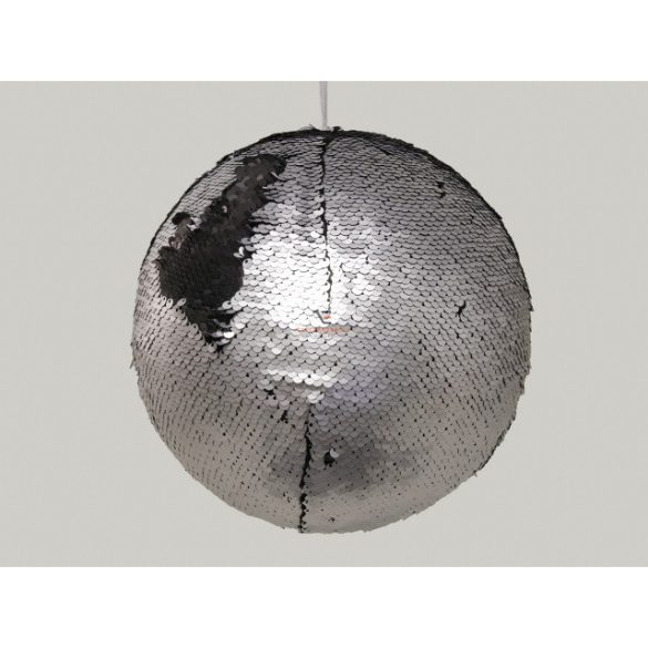 Gömbdísz flitteres műanyag 2cm fekete/ezüst Karácsonyfa gömb