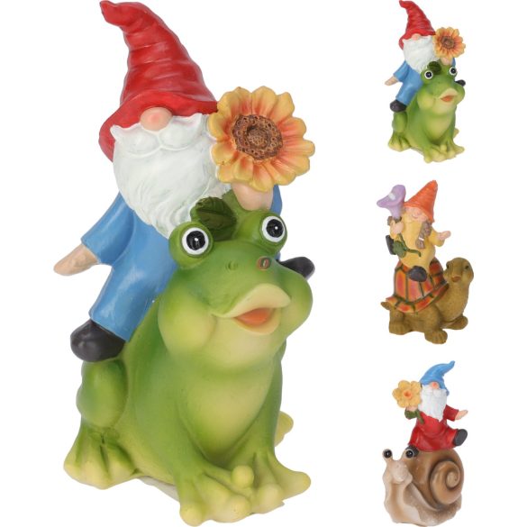 Pro garden Kerti törpe figura állaton ülő, 11,5 cm kültéri, 3 féle