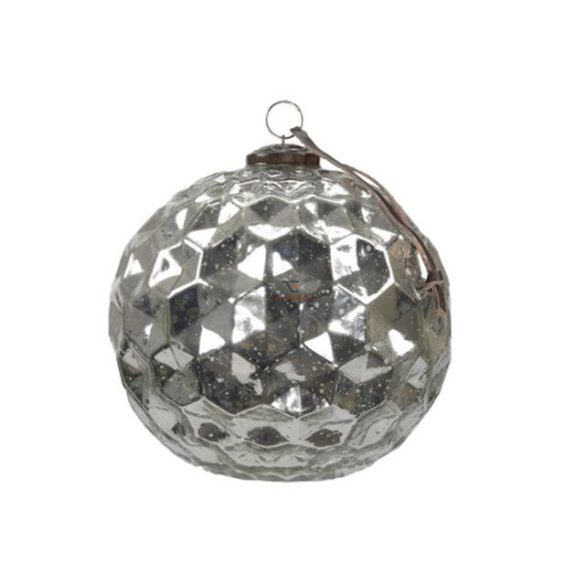 Gömb üveg akasztós üveg 10cm ezüst antik Karácsonyfa gömb