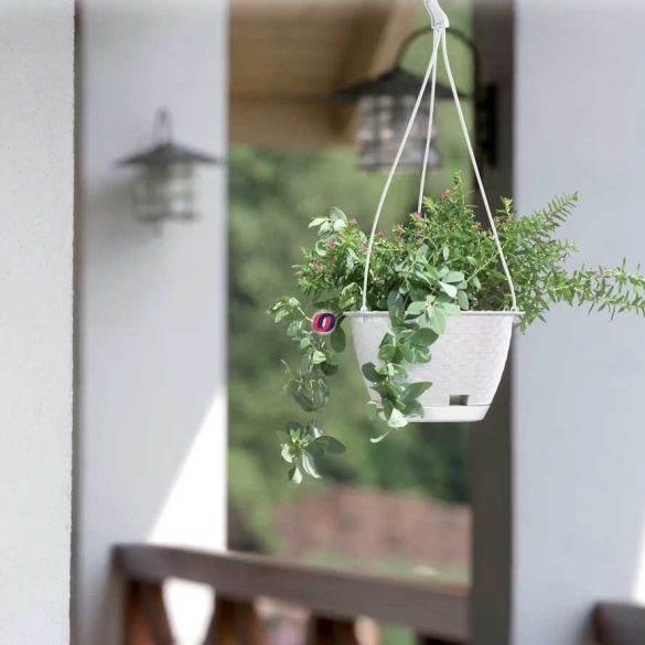 Kültéri rattan hatású kaspó felakasztható fehér 24 cm